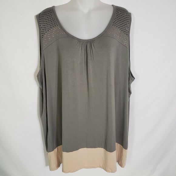 U Knit Women Tank Top Size 3X Knit Rhinestones Stretch Viscose Green Scoop Neck - Picture 4 of 9